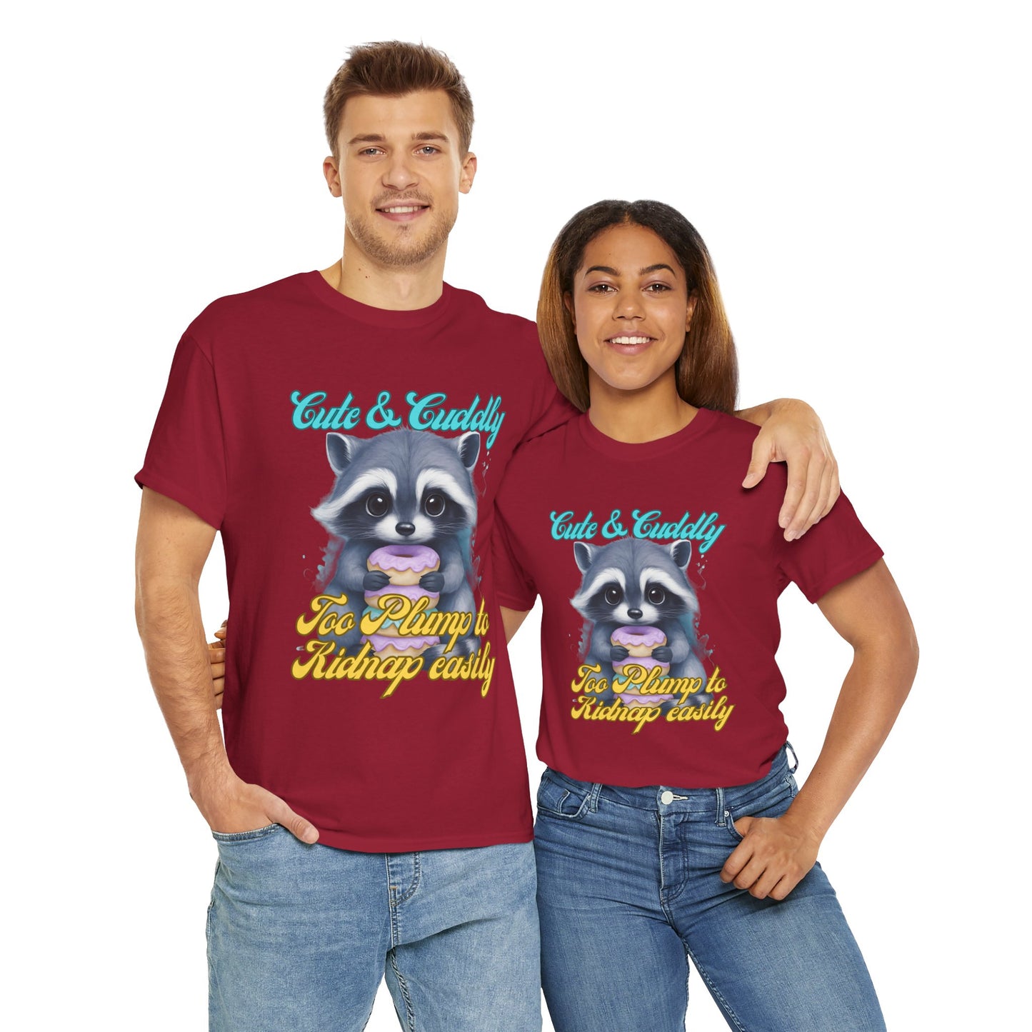 Cute & Cuddly, Too Plump to Kidnap Easily Racoon with donut cotton tshirt