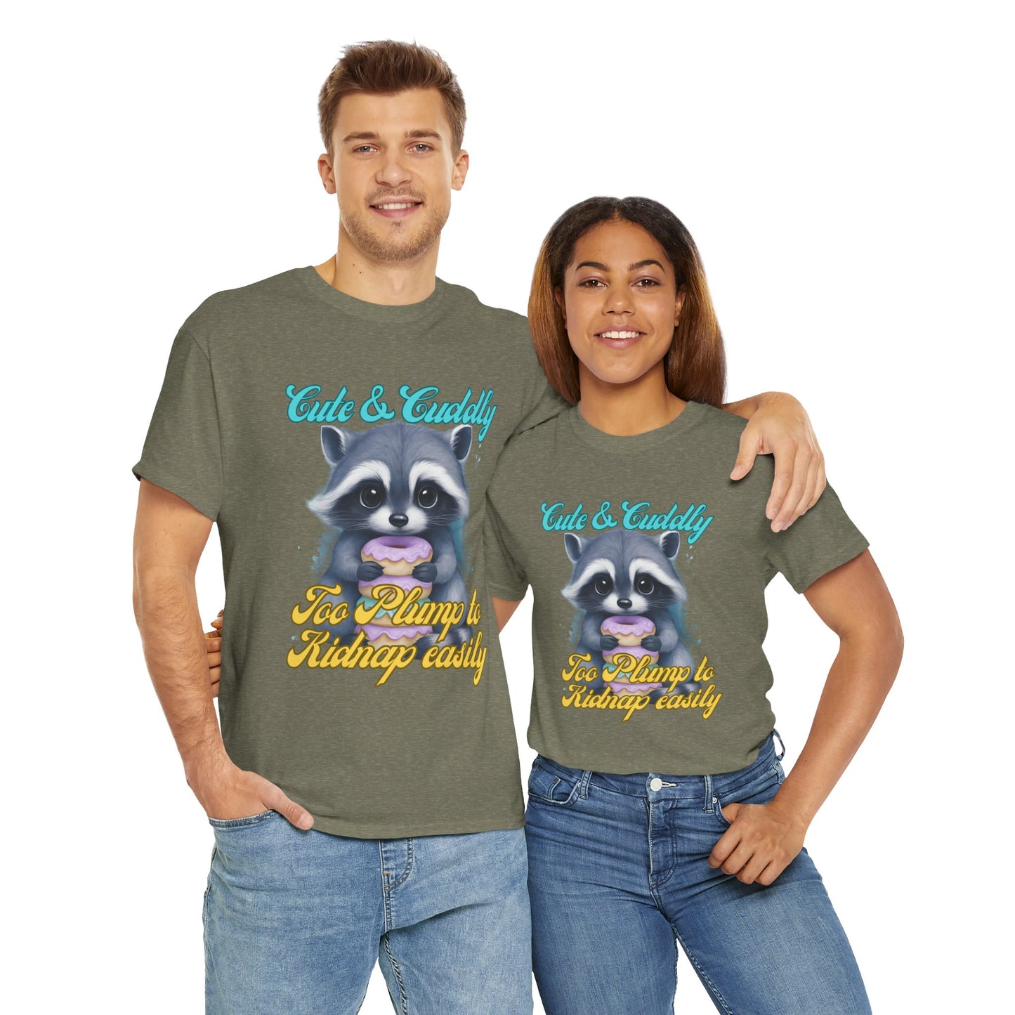 Cute & Cuddly, Too Plump to Kidnap Easily Racoon with donut cotton tshirt