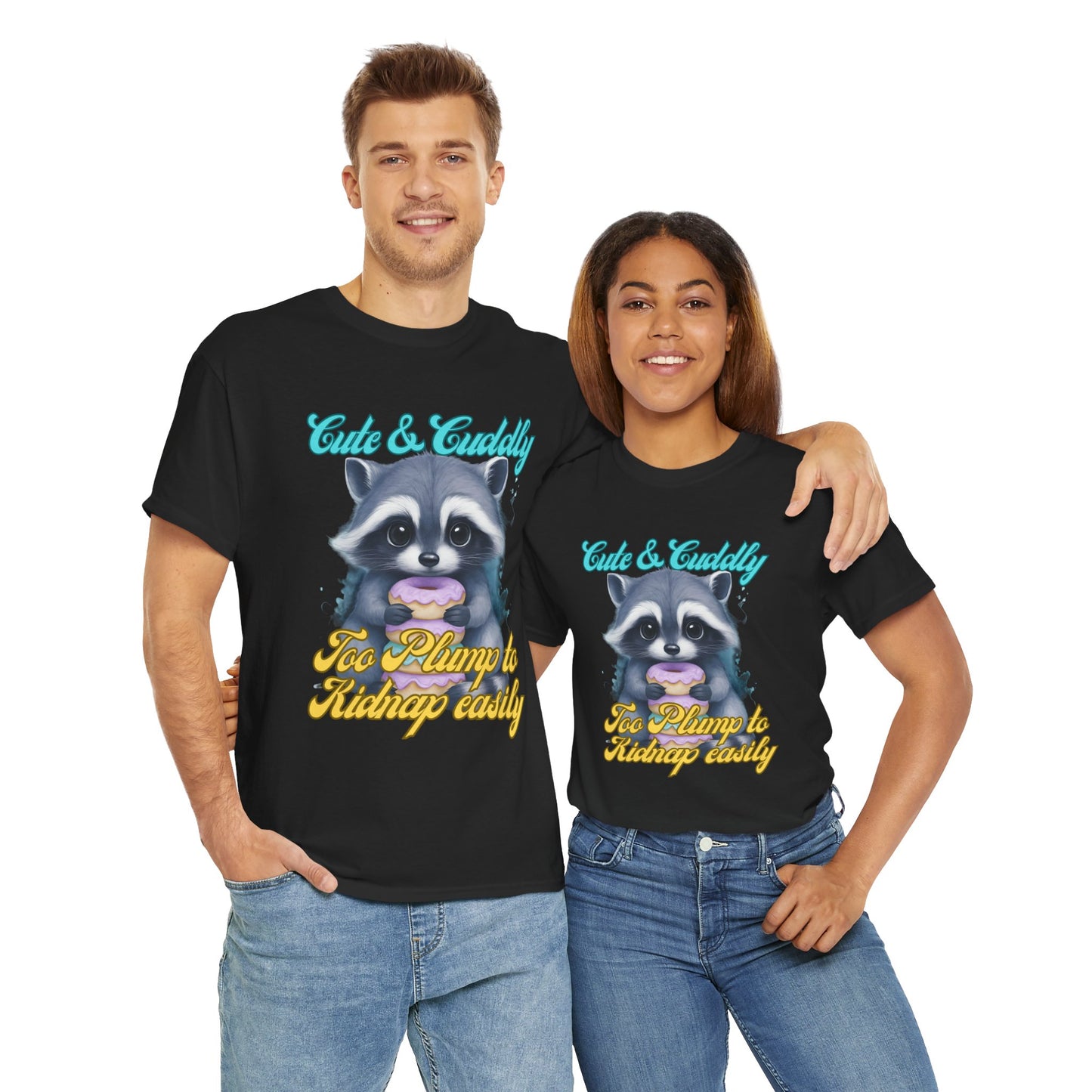 Cute & Cuddly, Too Plump to Kidnap Easily Racoon with donut cotton tshirt