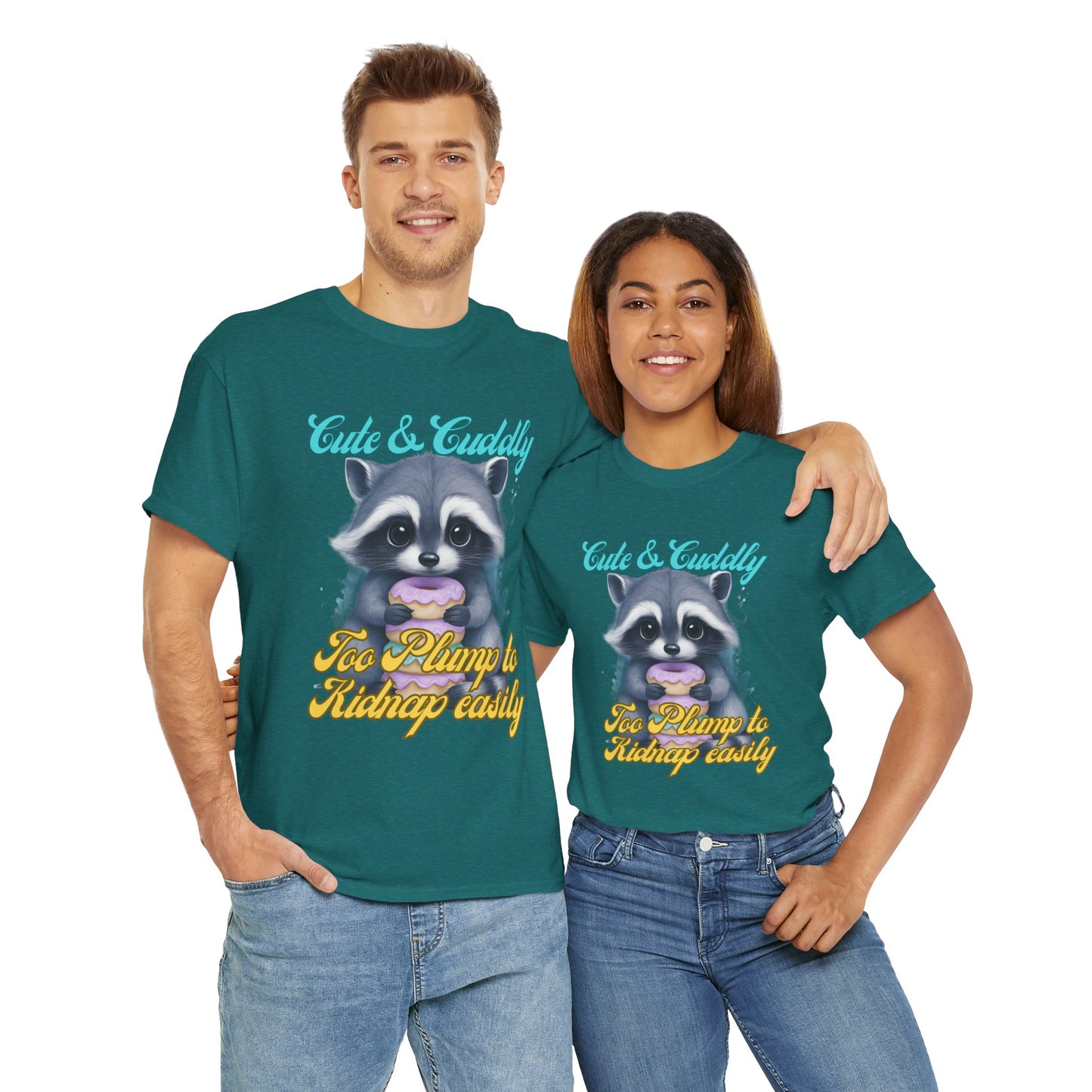 Cute & Cuddly, Too Plump to Kidnap Easily Racoon with donut cotton tshirt