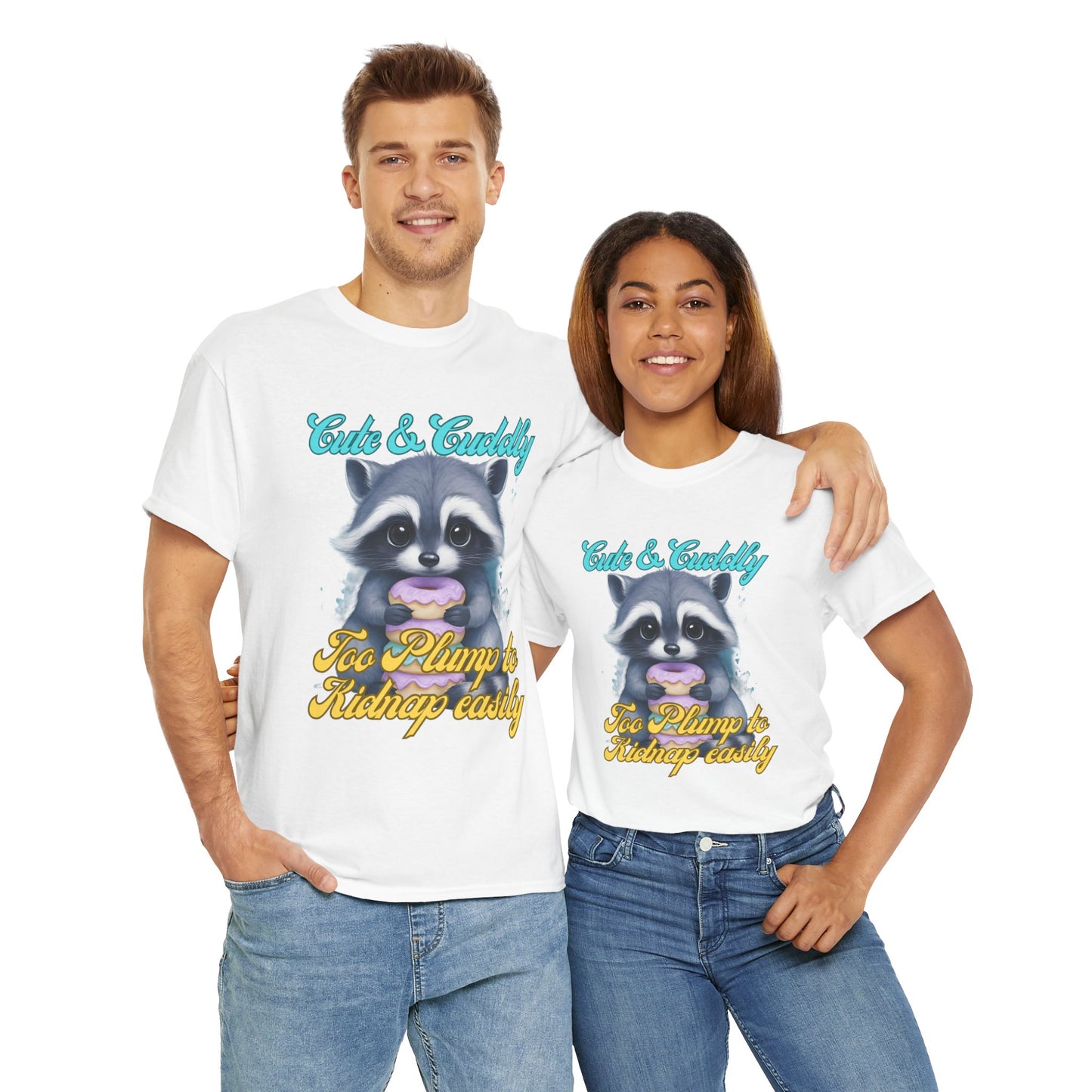 Cute & Cuddly, Too Plump to Kidnap Easily Racoon with donut cotton tshirt